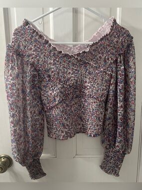 BB Dakota by Steve Madden “ Crossfire “ Smocked Floral Off-Shoulder Top